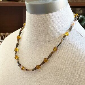 Lavender Chalcedony, Picture Jasper, Amber Glass Necklace, 20", Gemstone Beads